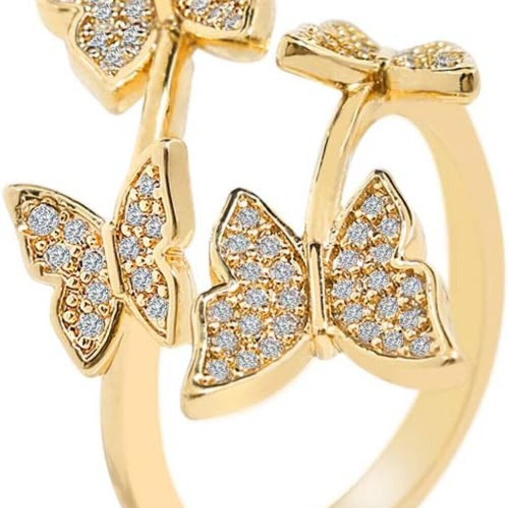 Gold-Plated Butterfly Rings - Vintage Snake Statement Rings with Cubic Zirconia